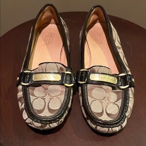 Coach Brown and Black Flats with Signature Monogram